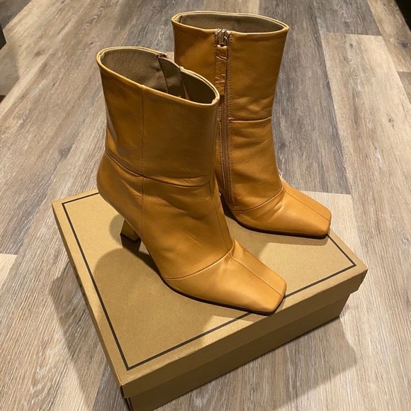 Leather Square Toe Heeled Boots in Natural - Picture 3 of 7